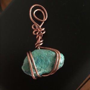 Teal and Copper Earth Lacquer Gem Pendant 🌸